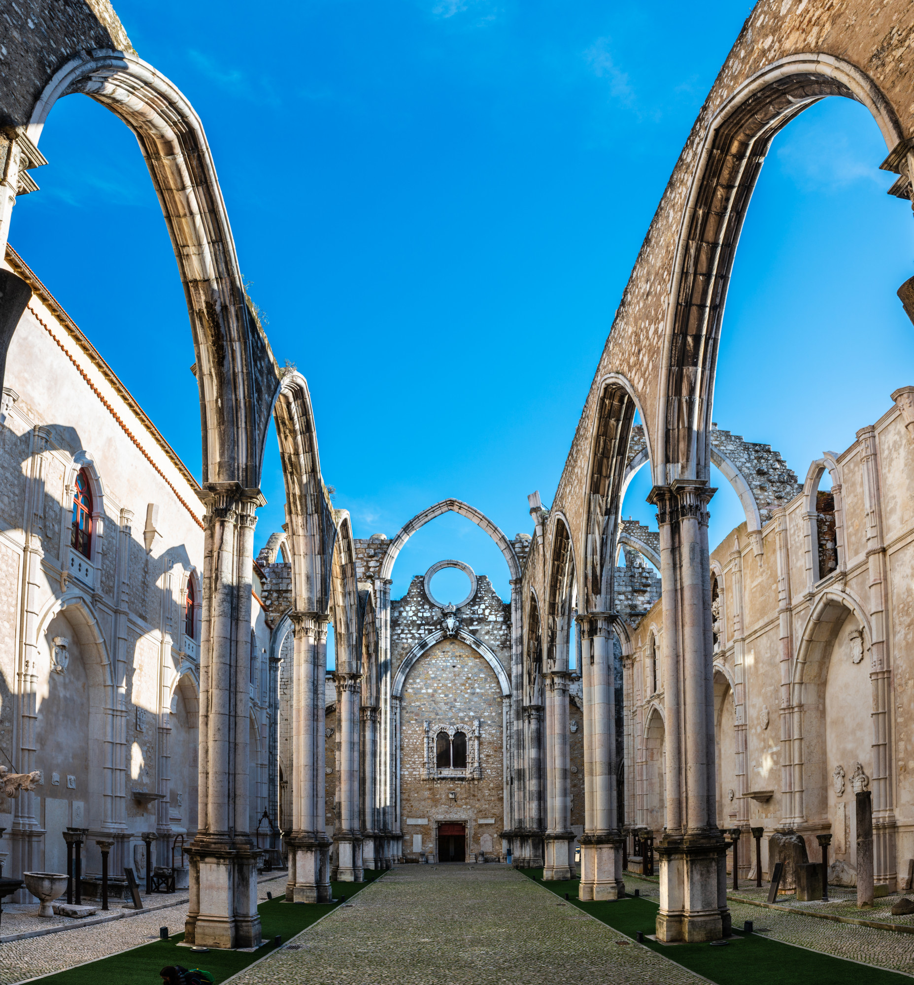 ruins convento carmo lisbon sunny winter morning