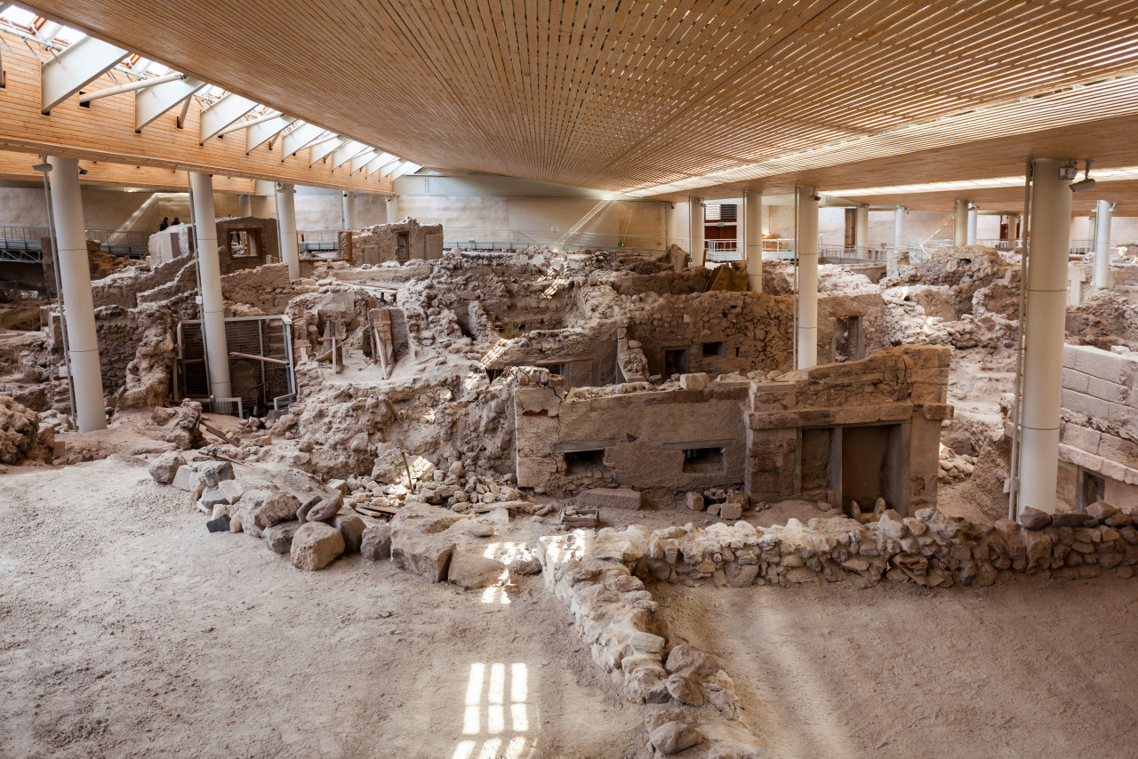 santorini island greece october 28 2016 akrotiri archaeological site museum excavation akritiri is located near fira santorini island greece