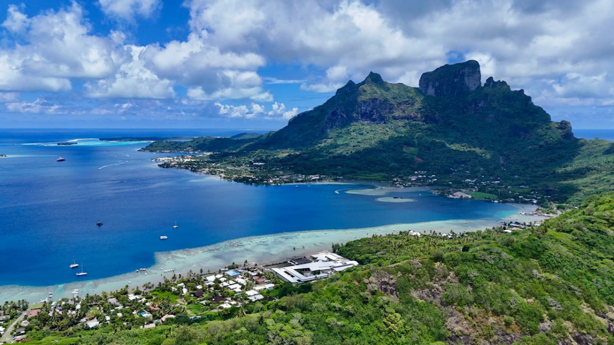 scenic aerial view of bora bora lagoon
