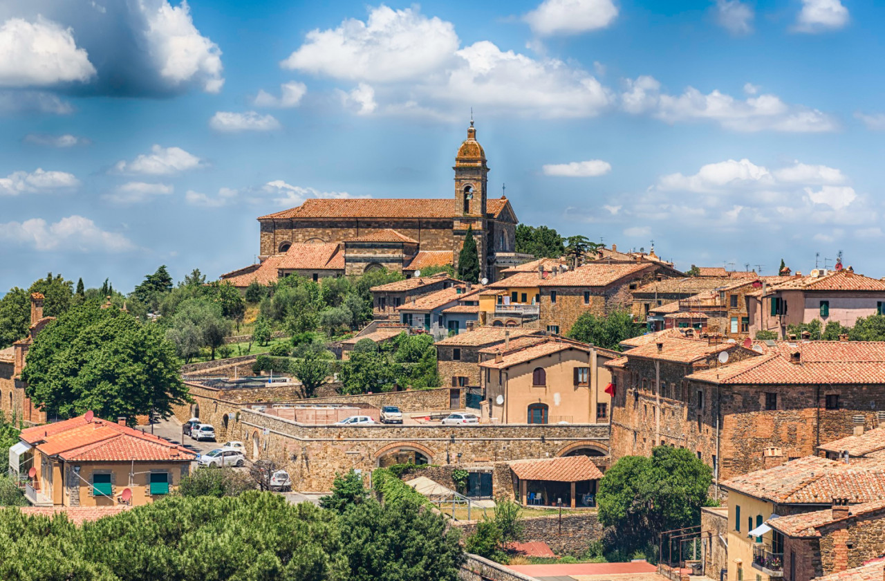 scenic aerial view town montalcino province siena tuscany italy