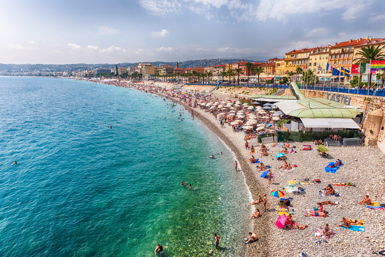 scenic aerial view waterfront promenade des anglais from castle hill nice cote d azur france