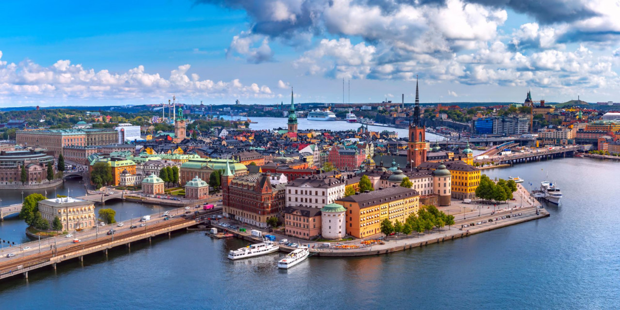 scenic summer aerial panoramic view gamla stan old town stockholm capital sweden