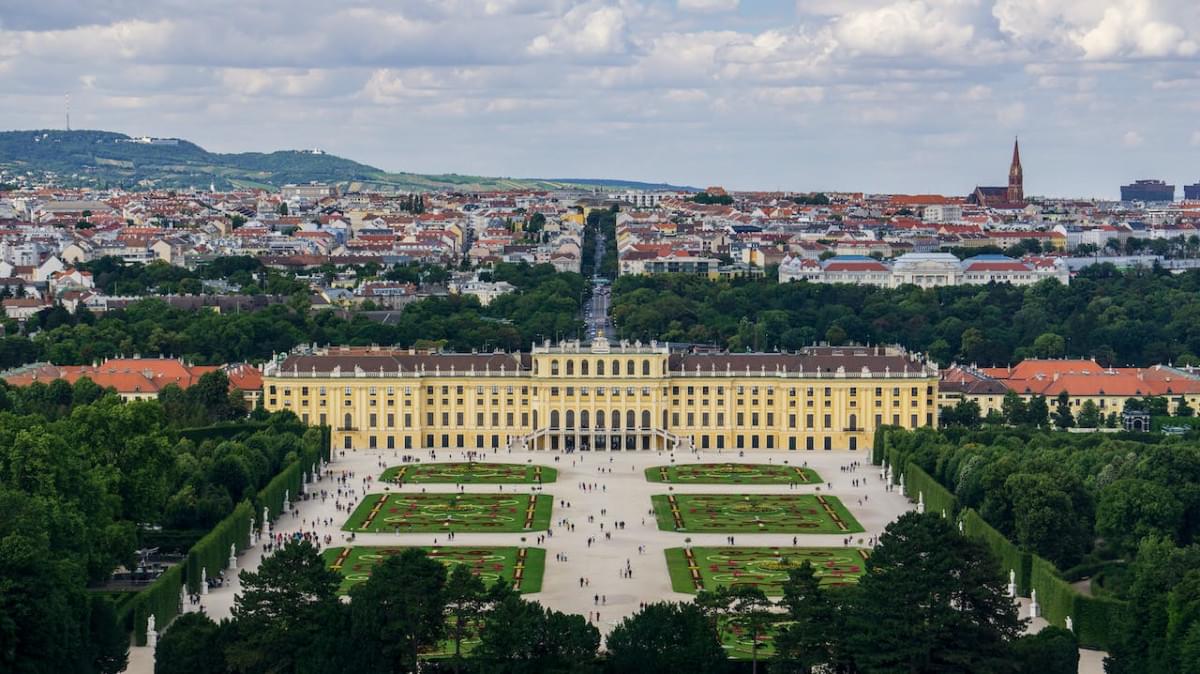 schonbrunn palace in drone shot 2