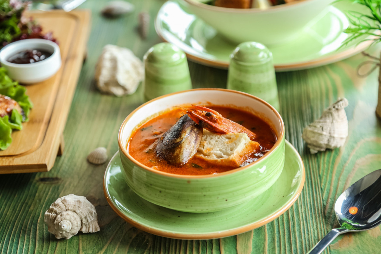 seafood soup green bowl
