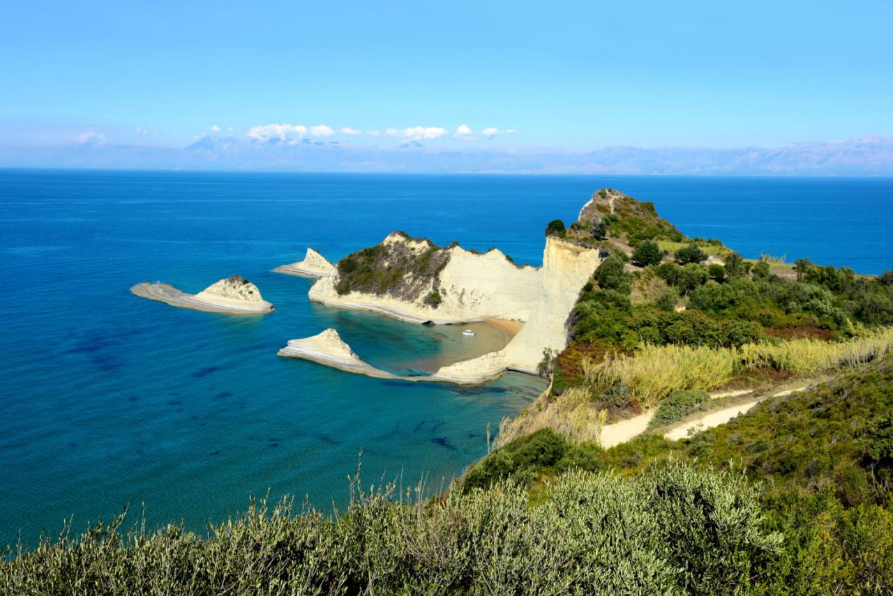 seascape with view cape drastis greek island corfu