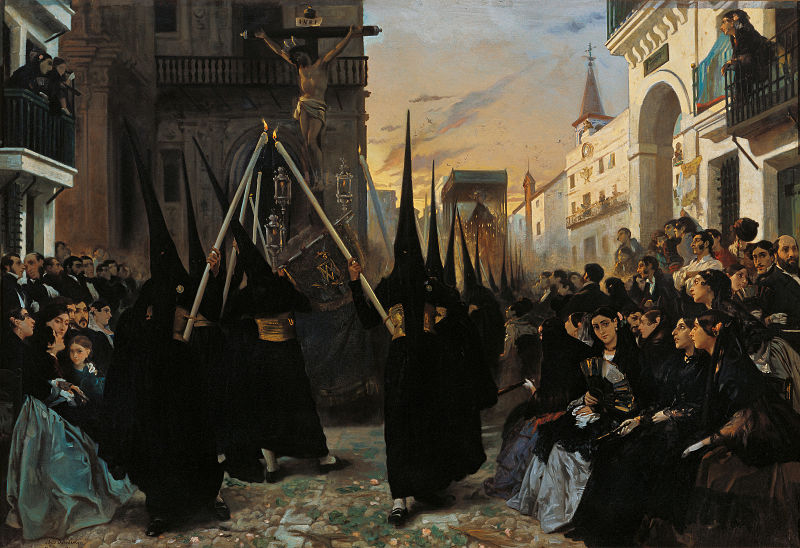 Alfred Dehodencq A Confraternity In Procession Along Calle Genova