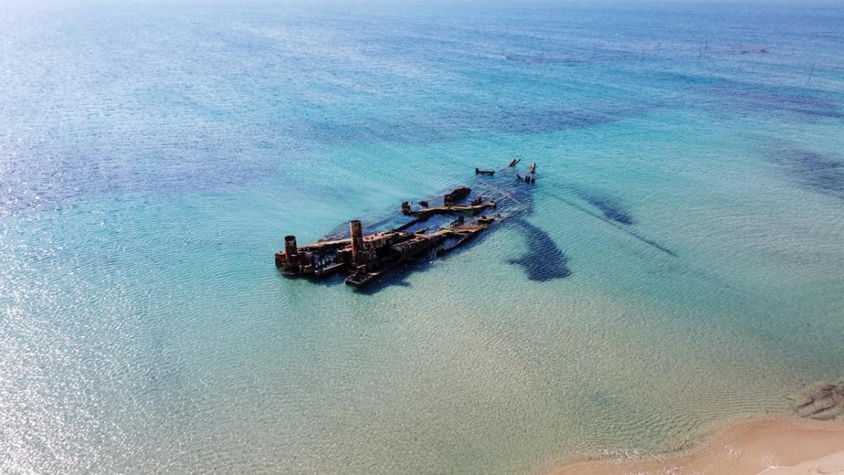 shipwreck at potamos beach in epanomi greece