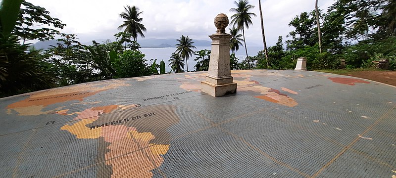 sign of equator in ilheu de rolas sao tome e principe