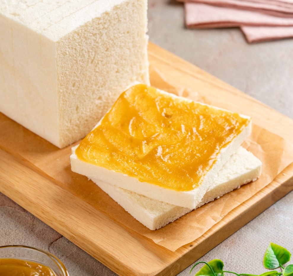 sliced white bread with kaya jam