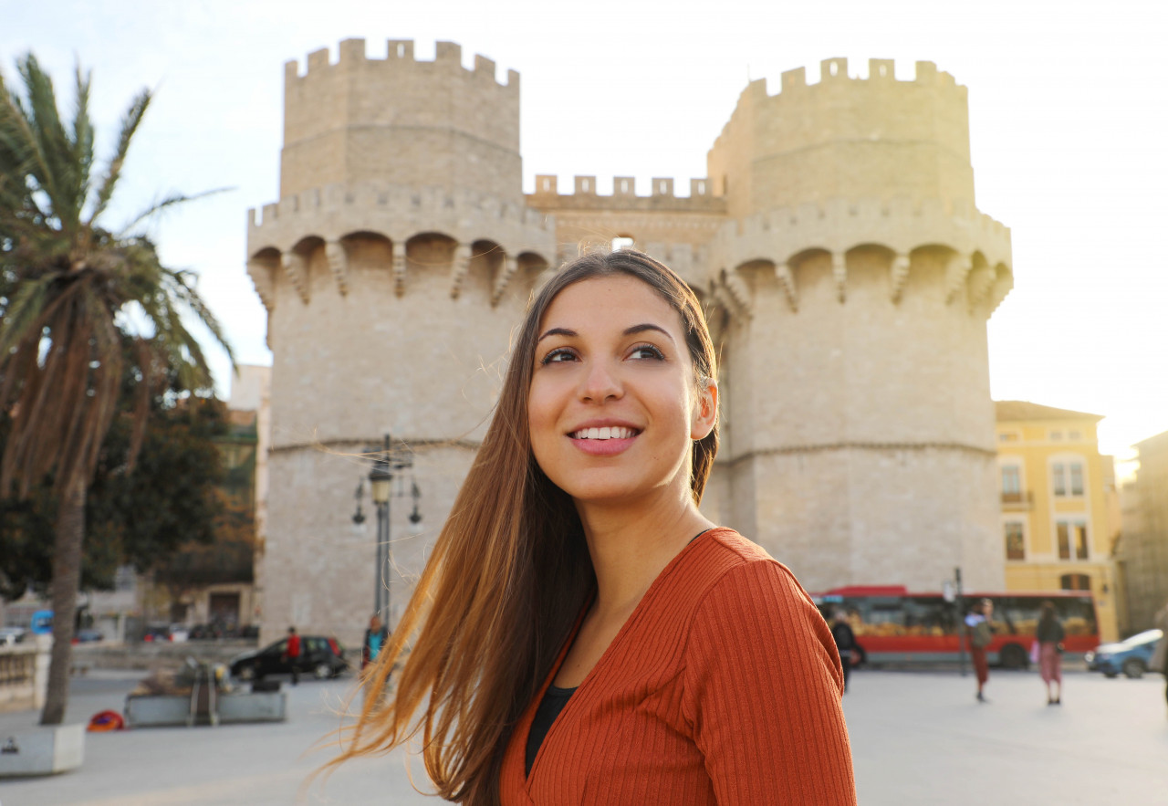 Smiling Beautiful Tourist Girl Valencia Spain 1