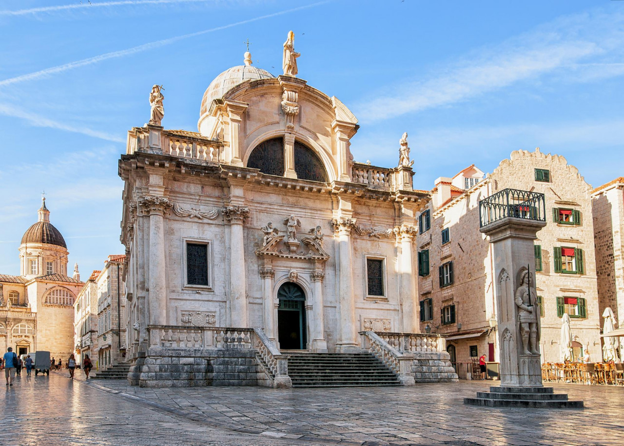 square st blaise church people stradun street old city dubrovnik croatia