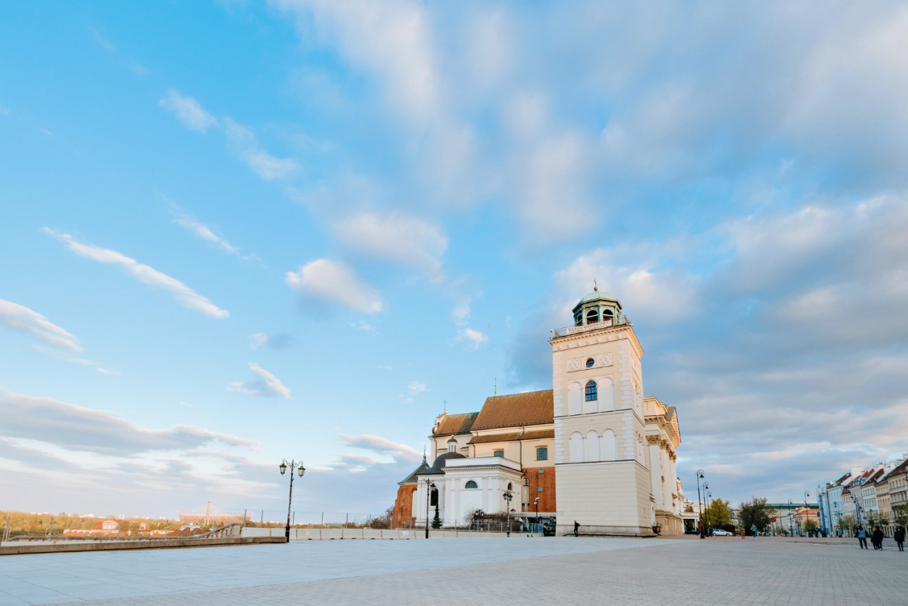 st annaa s church bell tower near old town warsaw poland