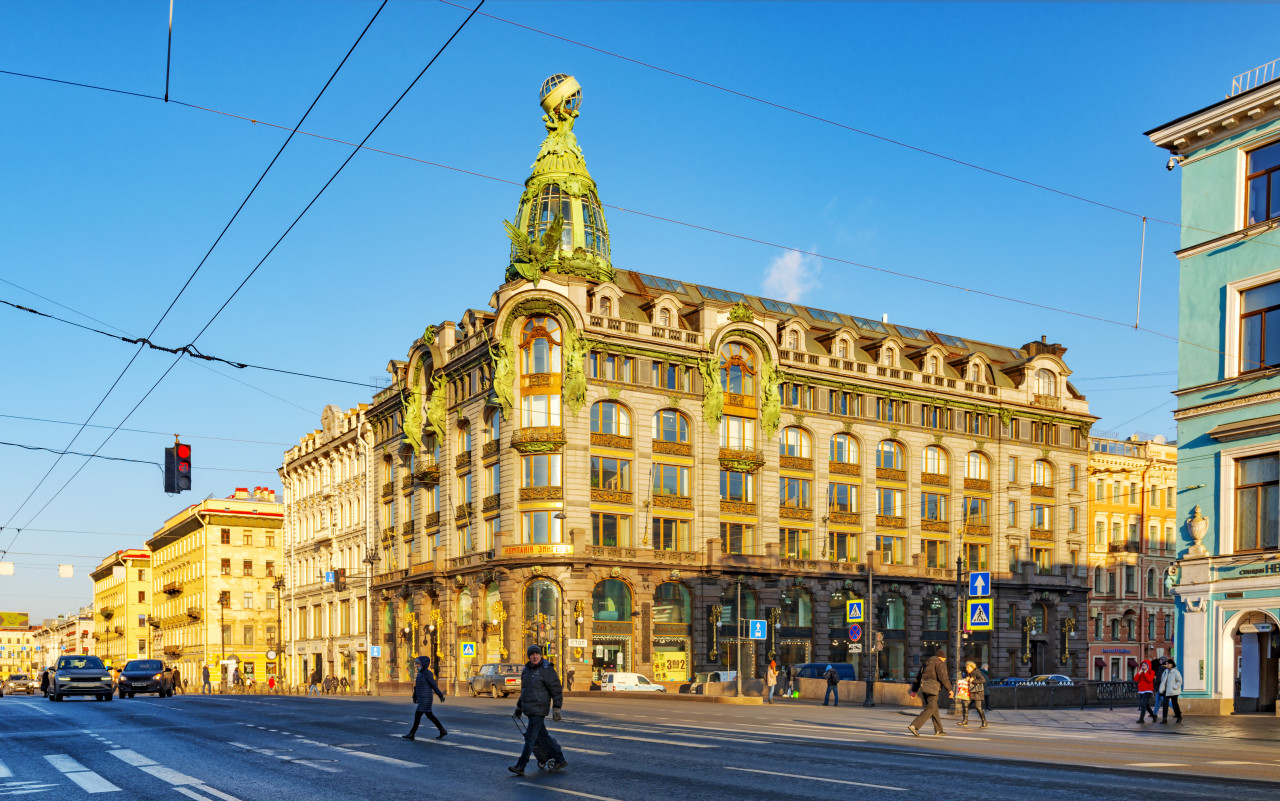 st petersburg city landscape intersection nevsky prospekt embankment griboyedov canal