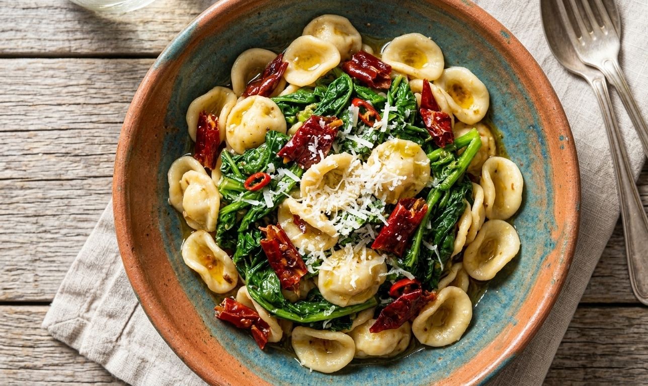 strascinate con peperoni e cime di rape