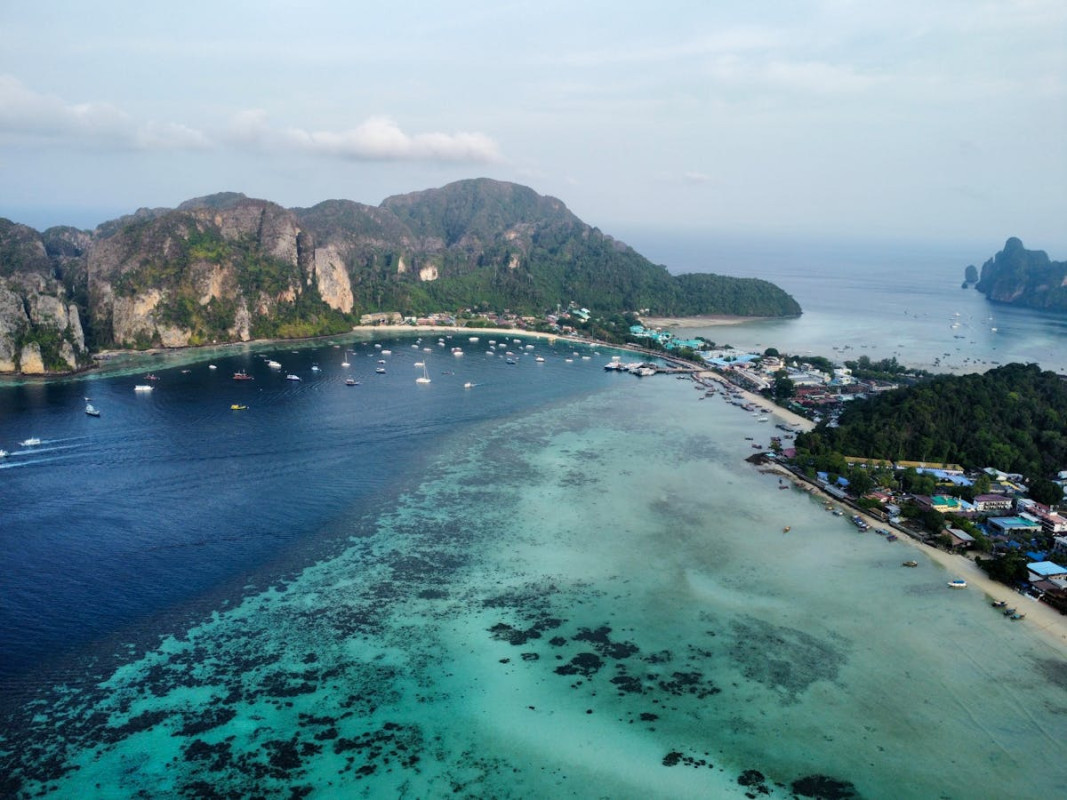 stunning aerial view of phi phi islands thailand