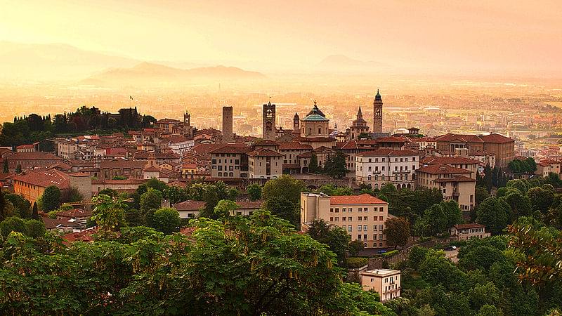 sunrise at bergamo old town lombardy italy
