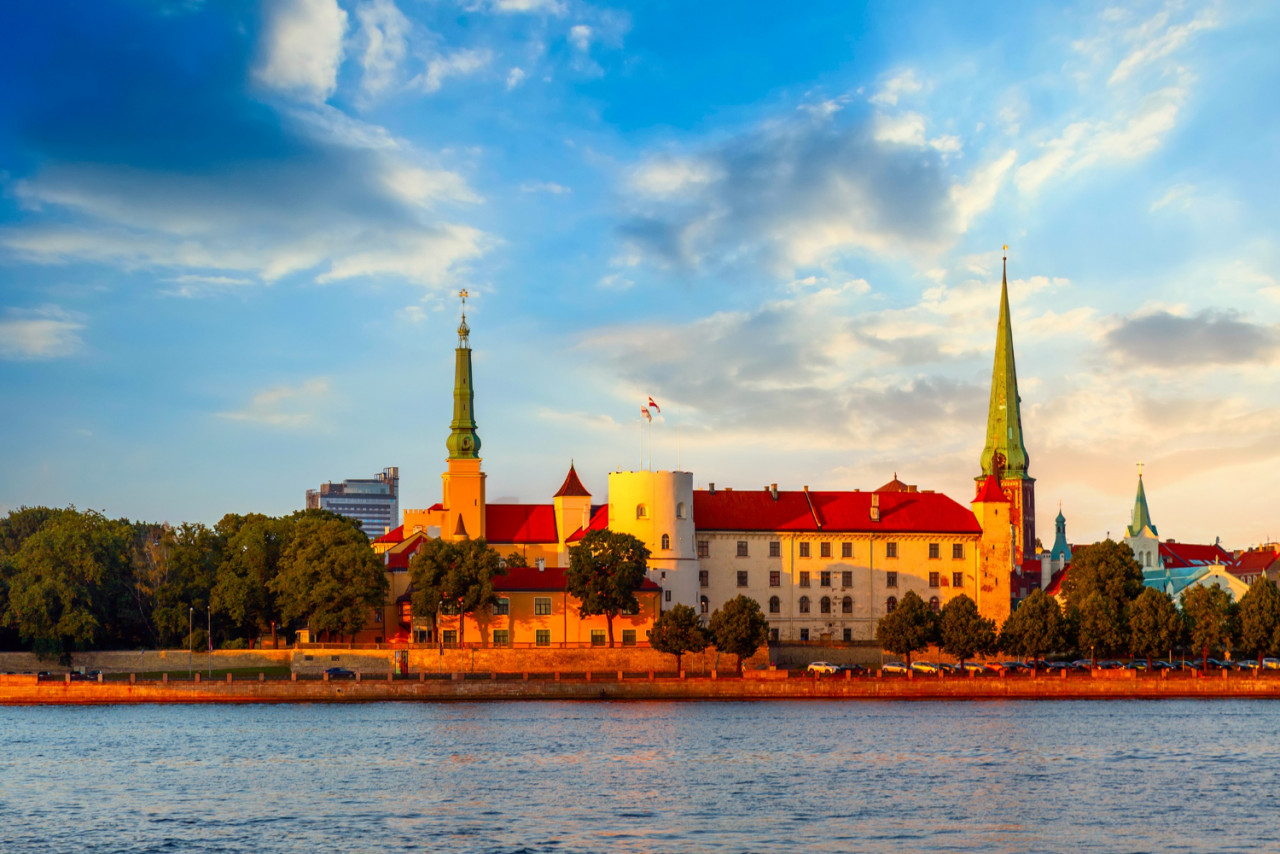 sunset view riga old town latvia