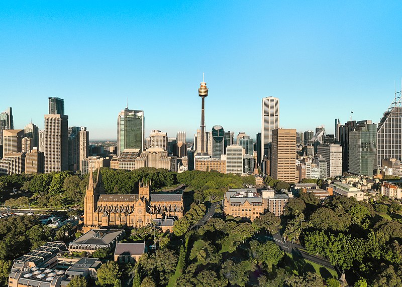 sydney cbd skyline with hyde park and st marys cathedral 1
