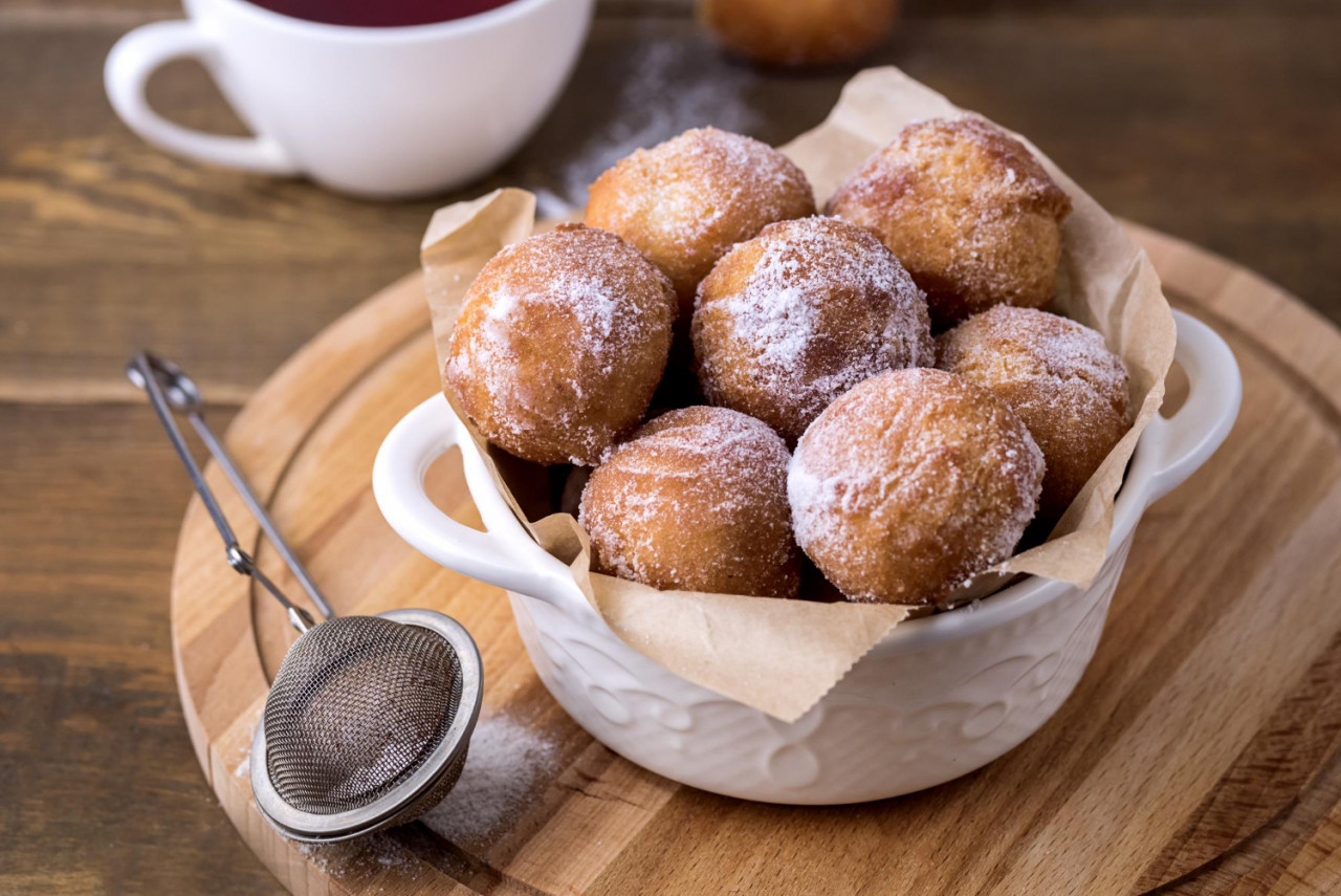 tasty homemade cottage cheese donuts sugar powder wooden background donuts horizontal