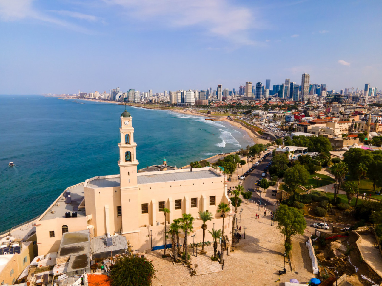 tel aviv jaffa view from modern city with skyscrapers old city