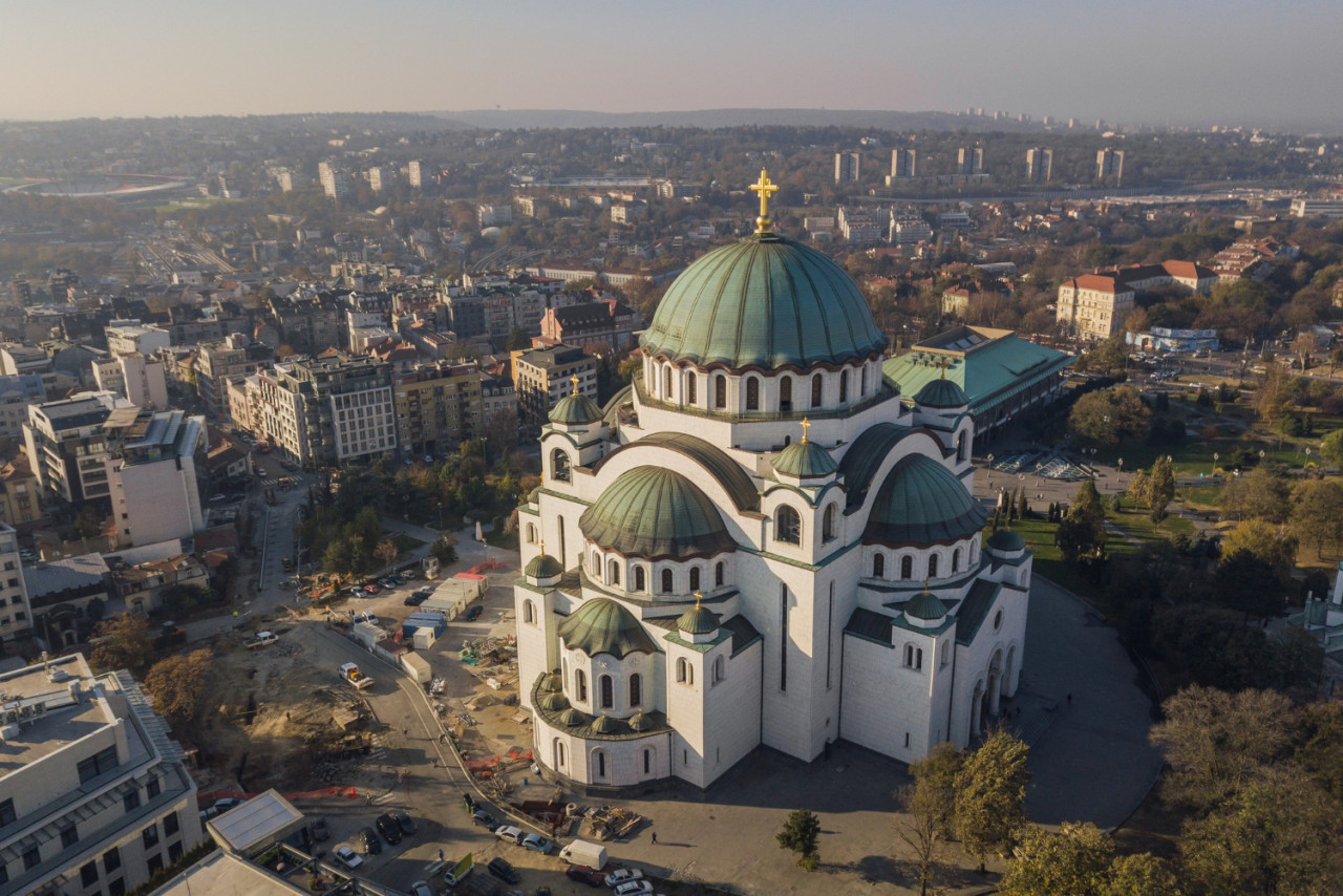 temple of saint sava in belgrade aerial view