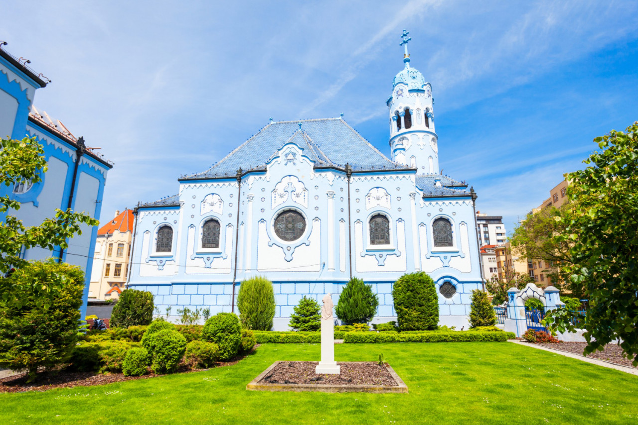 the blue church or the church of st elizabeth or modry kostol svatej alzbety in the old town in bratislava slovakia