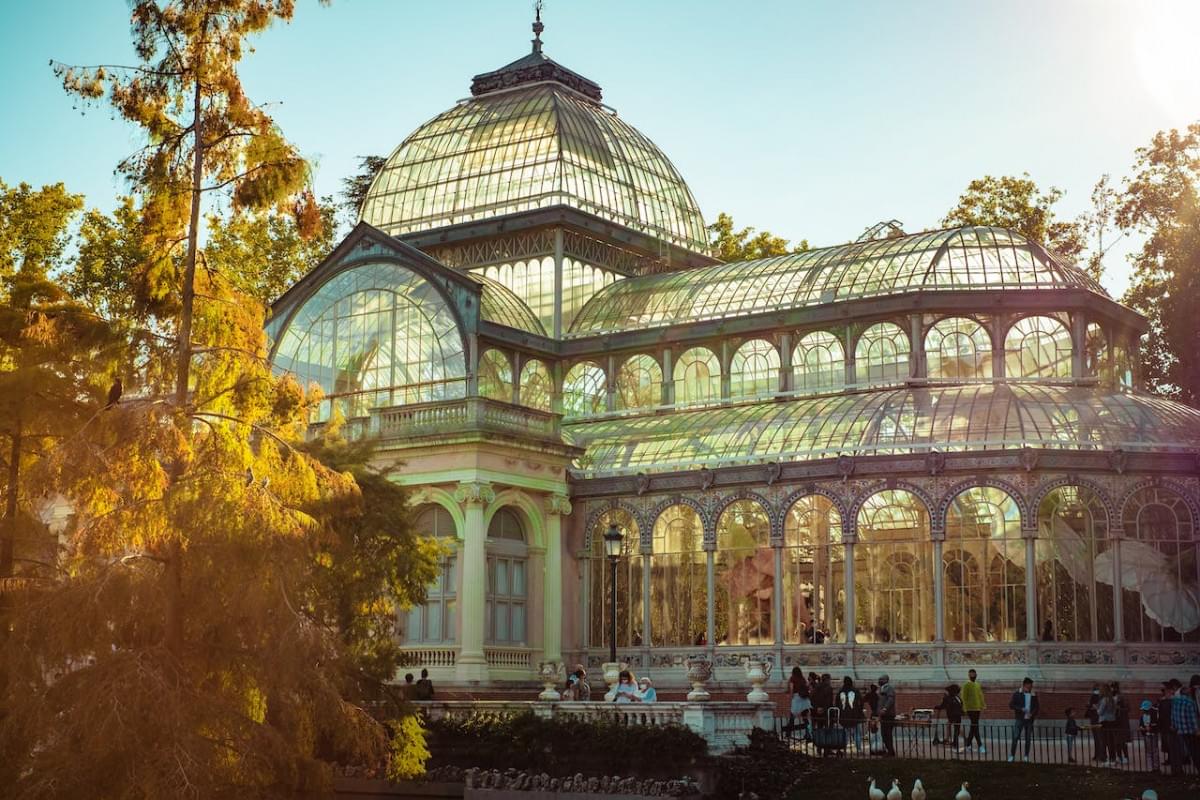 the crystal palace in buen retiro park madrid spain