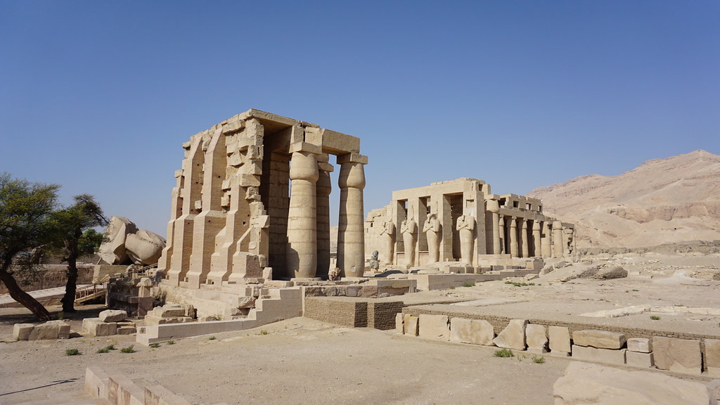 the ramesseum is the memorial temple of pharaoh ramesses ii west bank luxor egypt