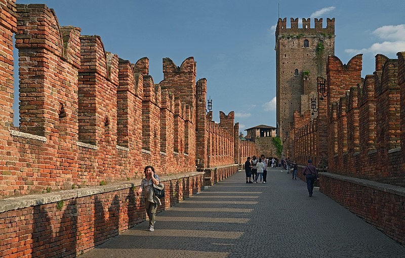 the scaliger bridge and the tower of castelvecchio at sunset verona italy