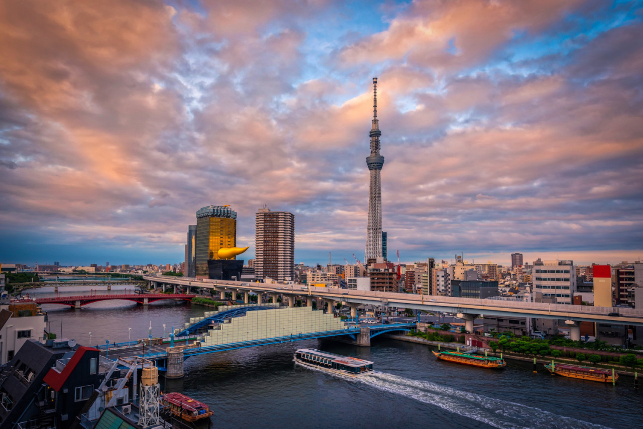 tokyo skyline sunset asakusa tokyo japan landmark japan