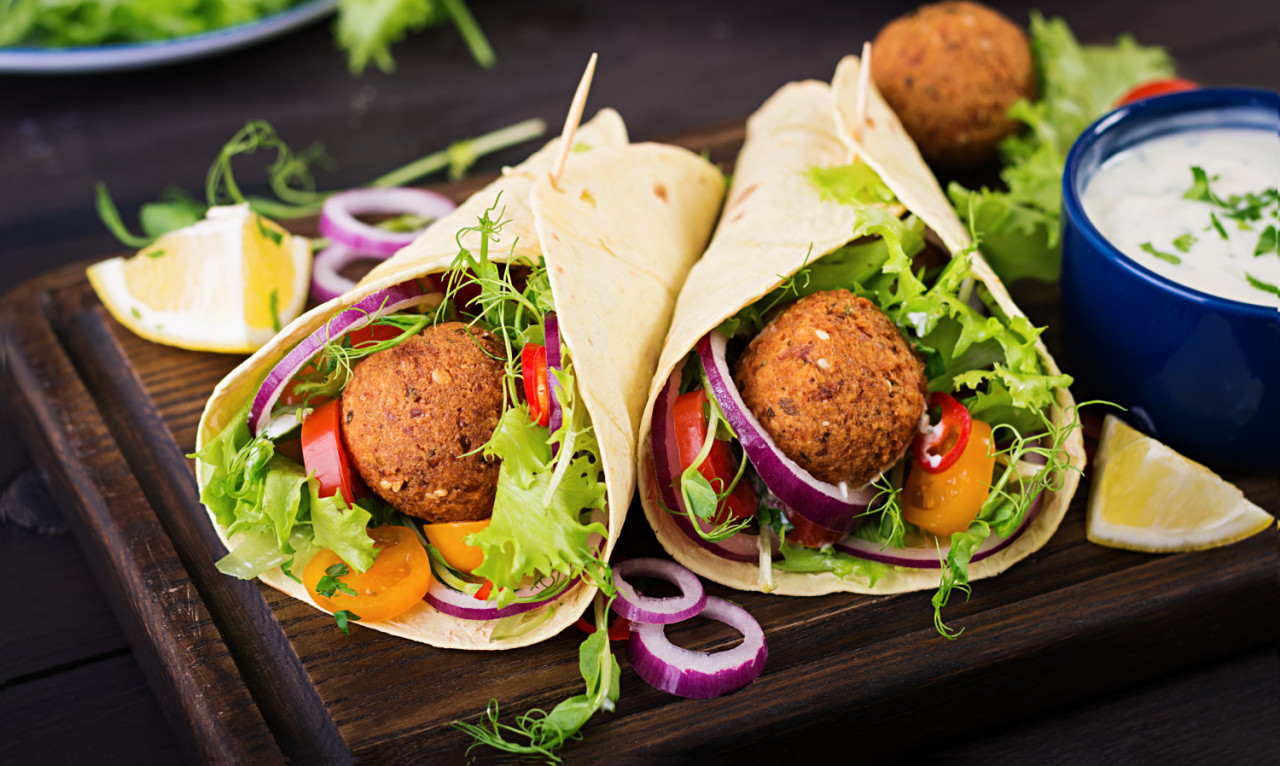 tortilla wrap with falafel fresh salad