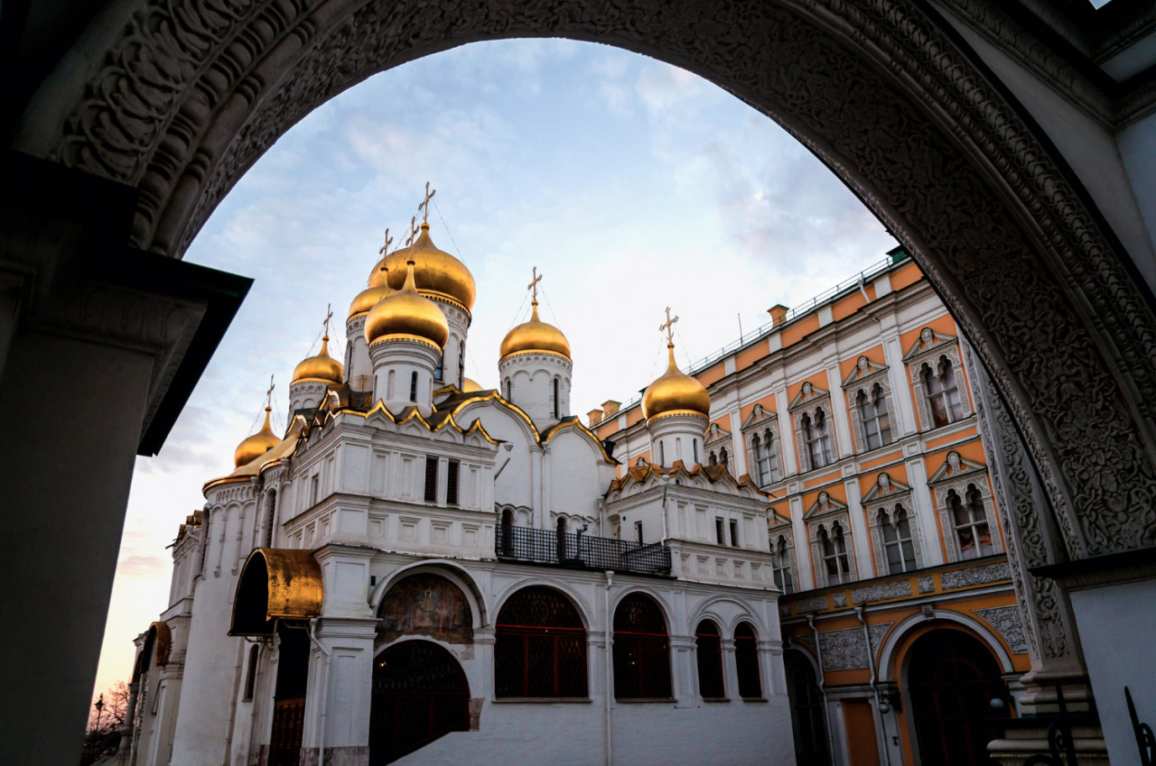 tourists visiting kremlin inside this sobornaya square where assumption cathedral