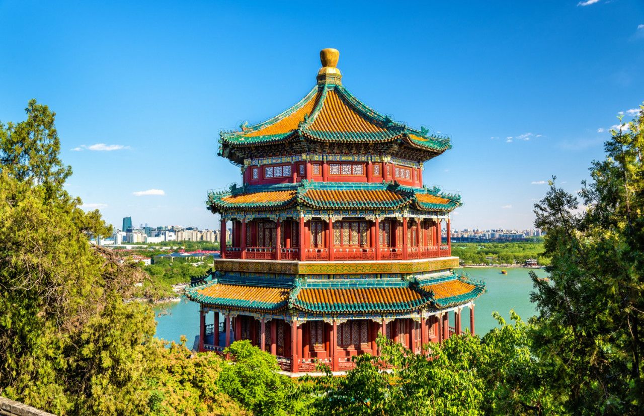 tower buddhist incense summer palace beijing china