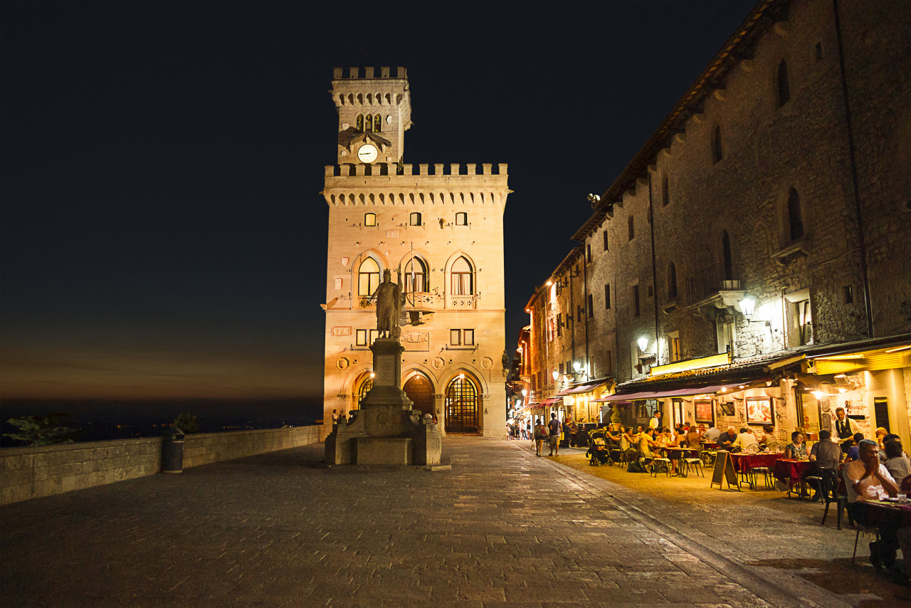 town hall square san marino late evening summertime