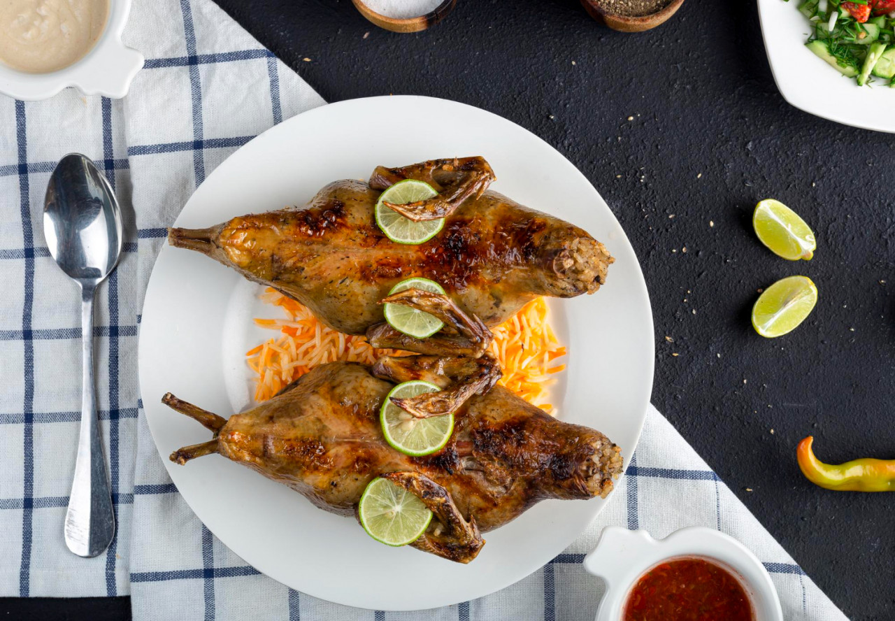 traditional egyptian stuffed pigeon with basmati rice