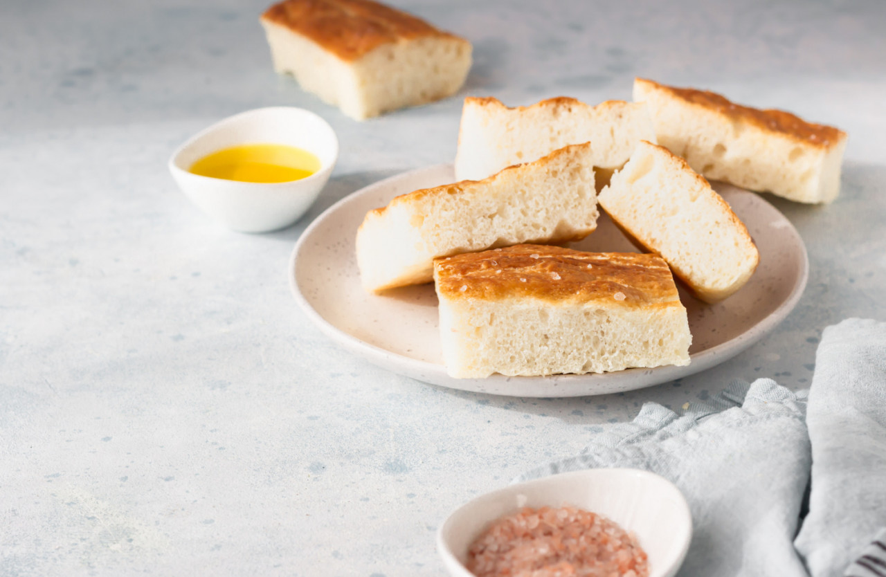 traditional italian focaccia bread with salt olive oil