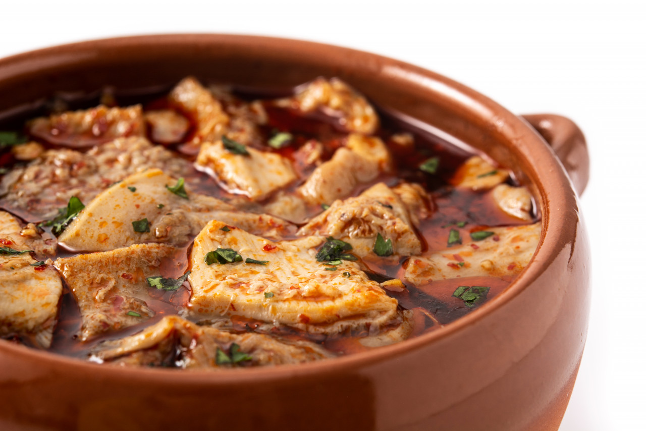 traditional mondongo el menudo soup isolated white