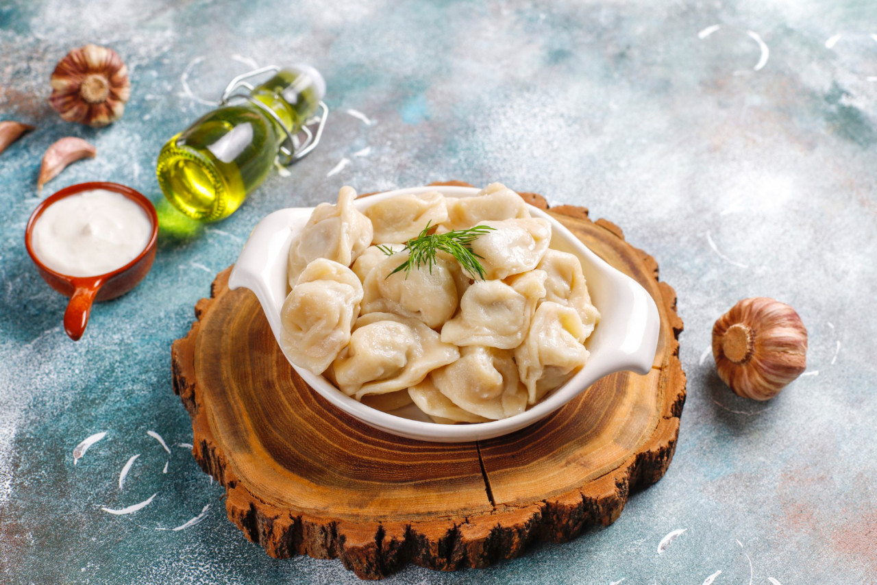 traditional russian pelmeni dumplings with meat