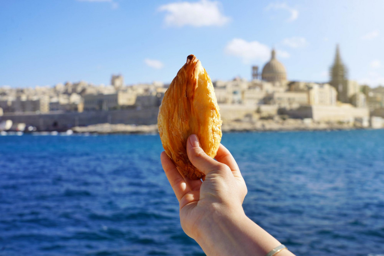 Traditional Savoury Pastry Pastizzi From Malta With Valletta Old Town Background Malta Island