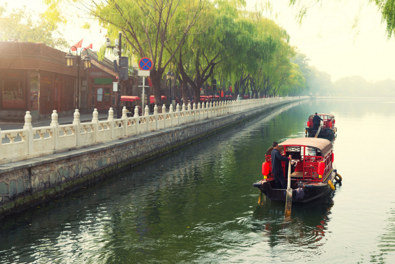traditional tourist boats beijing canals qianhai lake shichahai district beijin