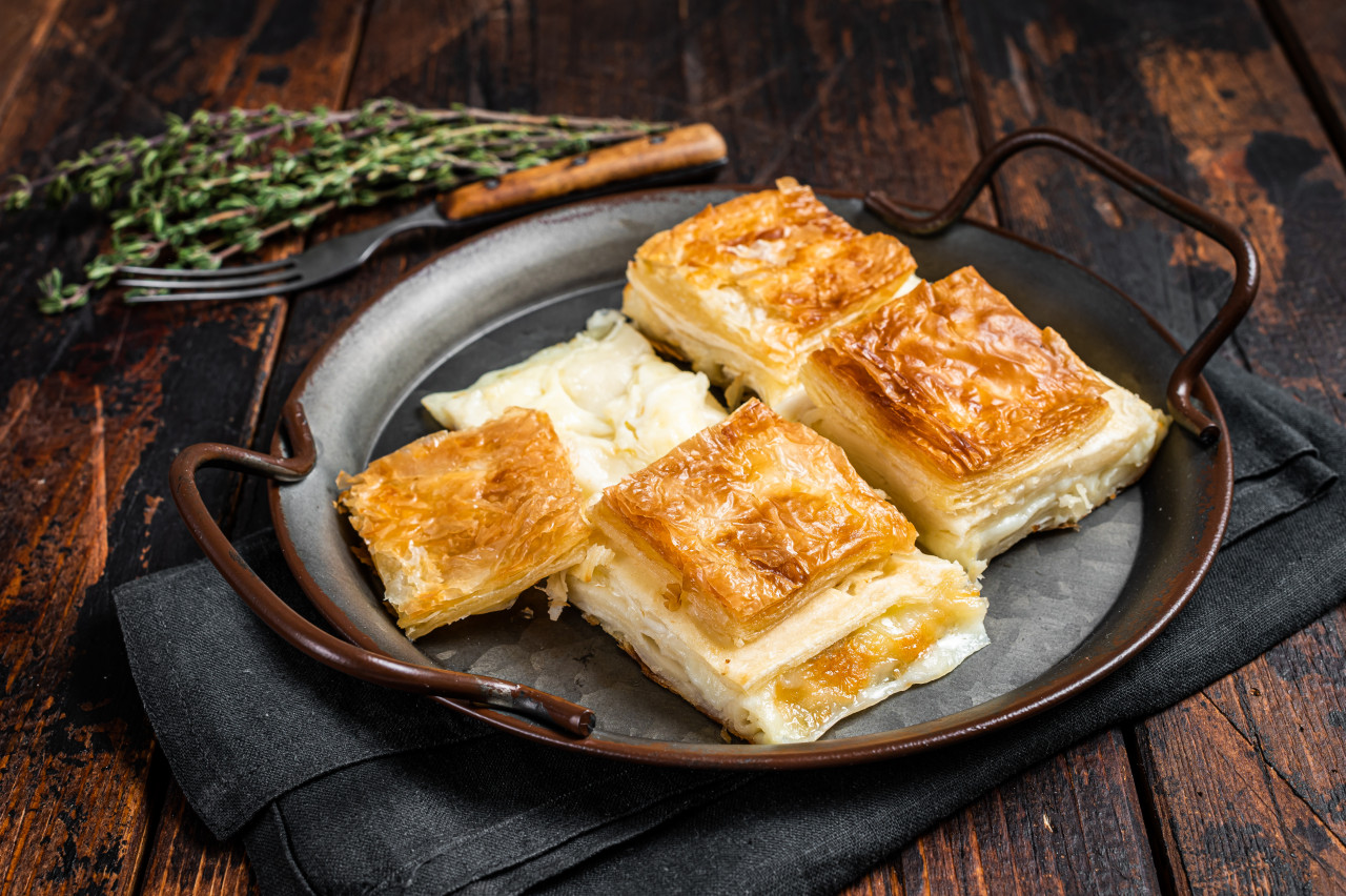 turkish su boregi tabla borek adana borek with cheese wooden background top view