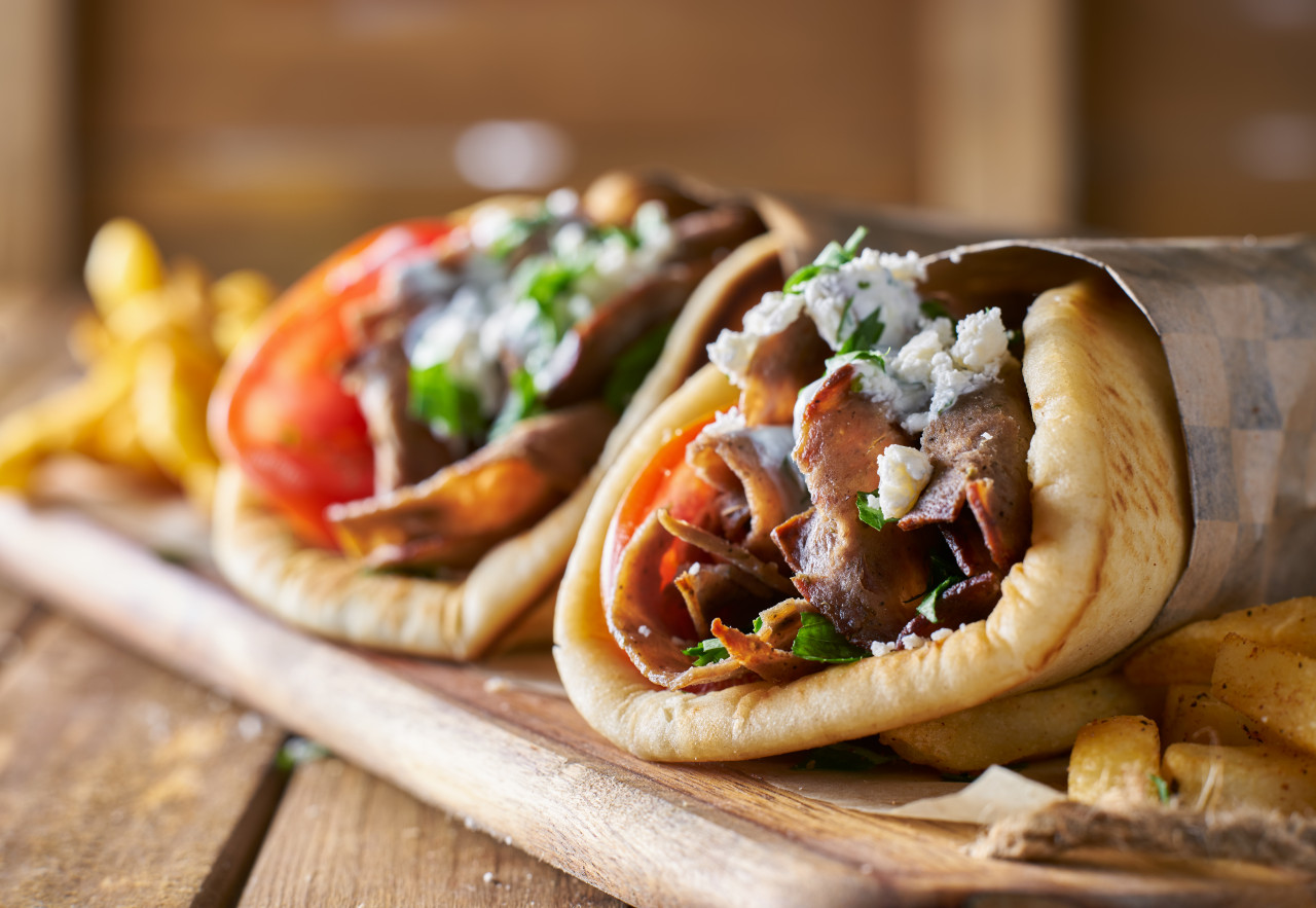 two tasty wrapped greek lamb gyros 1