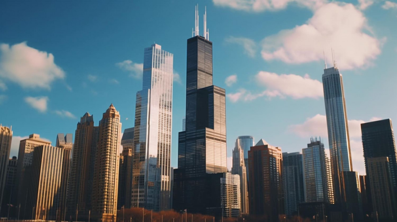 uno skyline della citta con lo skyline di chicago sullo sfondo