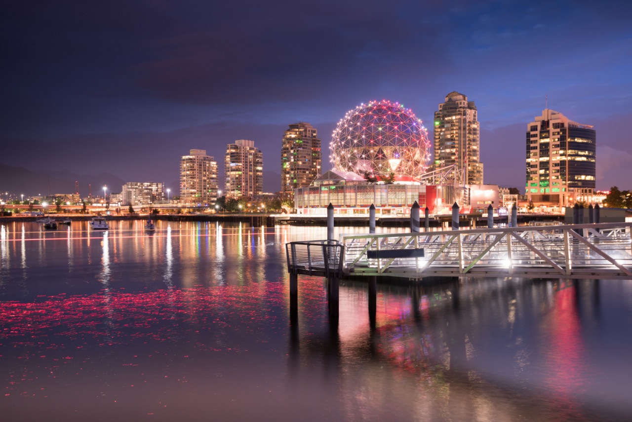 vancouver city skyline night british columbia canada