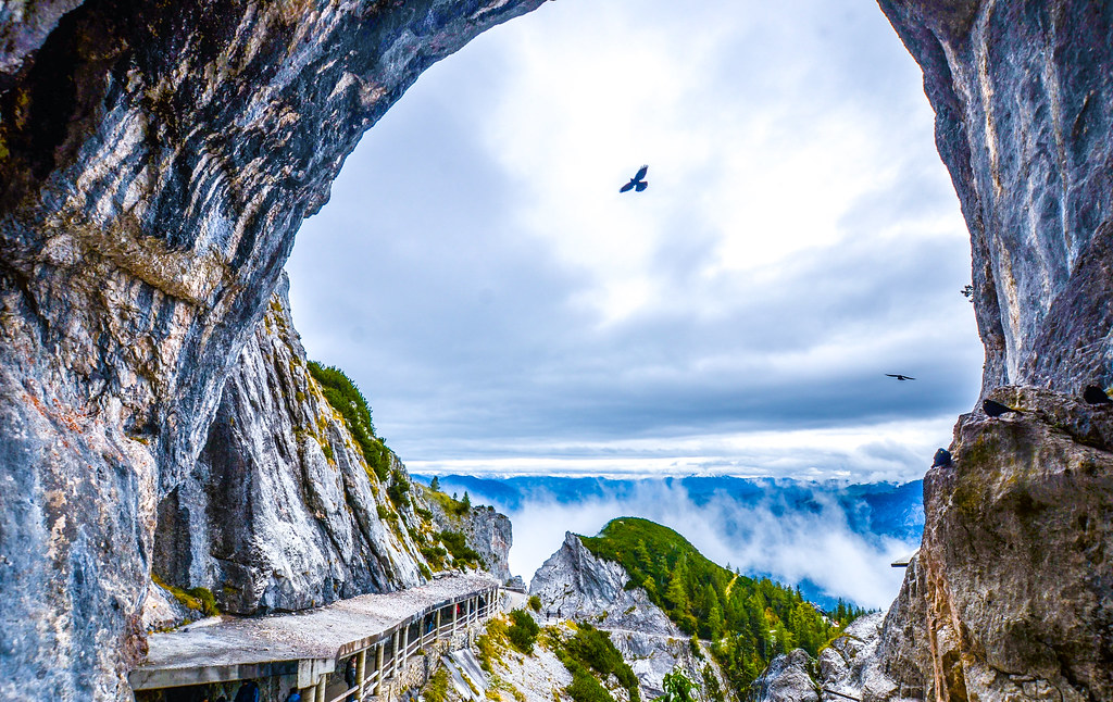 view from the entrance of eisriesenwelt ice cave