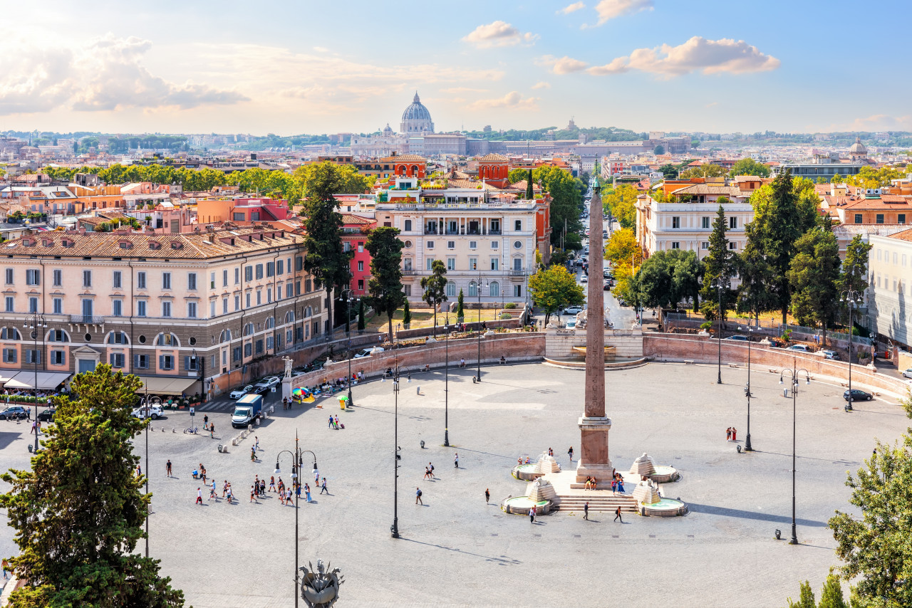 view he egyptian obelisk fountains piazza del popolo rome italy