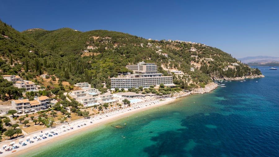 view of the nissaki beach in corfu greece