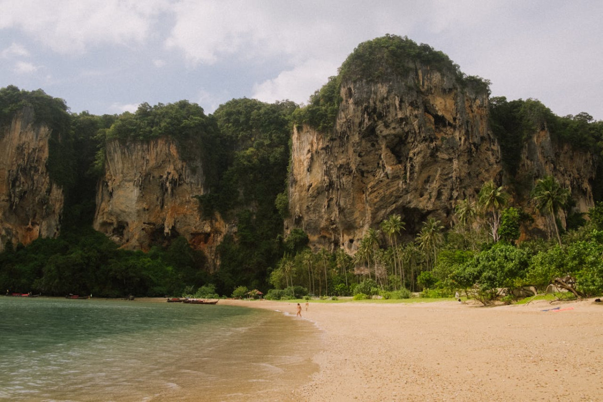 view of the ton sai beach and cliffs in krabi thailand