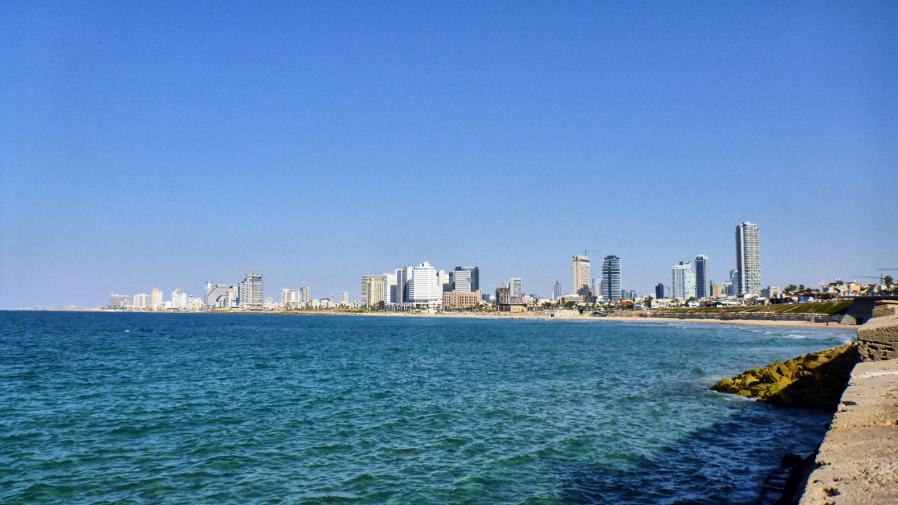 view skyscrapers from beach tel aviv israel