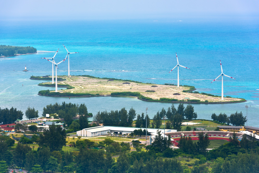 vista aerea dell isola di mahe seychelles turbine eoliche vicino a victoria